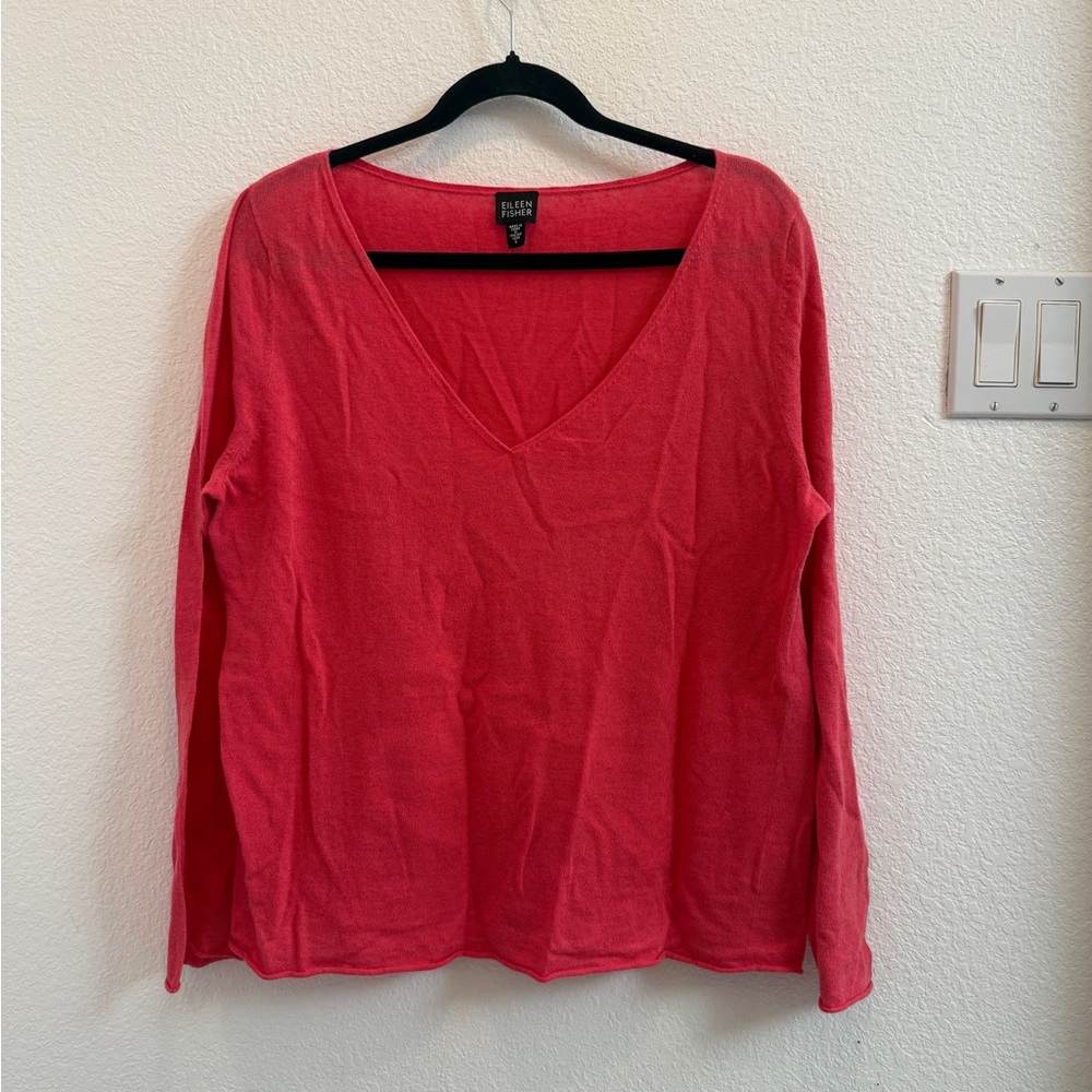 Eileen Fisher Women's V-Neck Long Sleeve Top - Pink size Large